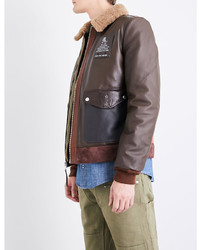 Schott Shearling Trim Leather Aviator Jacket