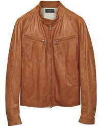 Forzieri Tan Leather Motorcycle Jacket
