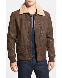 Timberland Tenon Leather Bomber Jacket With Faux Shearling Collar