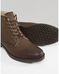 Asos Boots In Brown Leather With Faux Shearling Lining
