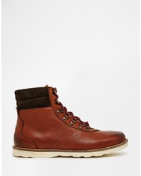 Asos Brand Boots In Tan Leather With Hiker Styling