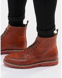 Asos Brand Derby Boots In Tan Leather With Cleated Sole