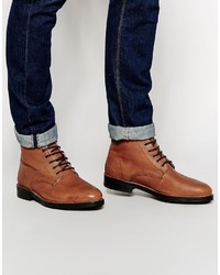 Asos Brand Lace Up Boots In Tan Leather