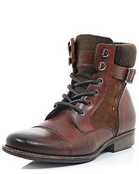 River Island Brown Leather Buckle Boots