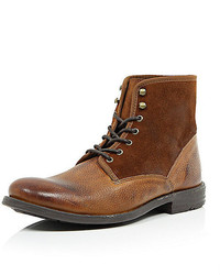 River Island Brown Suede Leather Military Boots