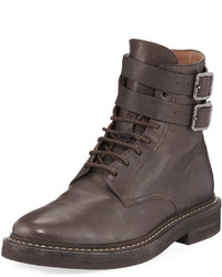 Brunello Cucinelli Buckle Strap Leather Hiking Boot