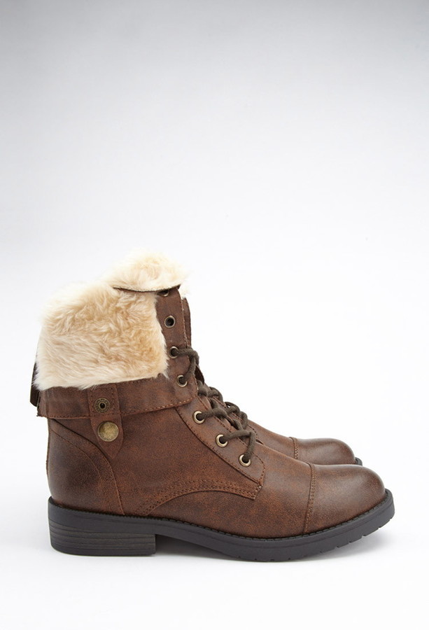 Forever 21 Faux Fur Lined Combat Boots 