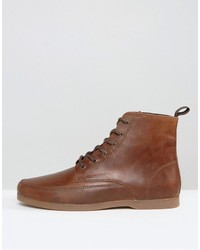 Asos Lace Up Boot In Tan Leather With Gum Sole