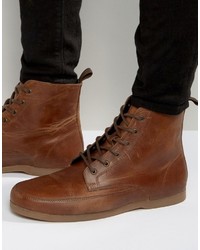 Asos Lace Up Boot In Tan Leather With Gum Sole