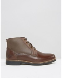 Original Penguin Lace Up Boots In Brown Leather