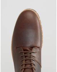 Asos Lace Up Boots In Brown Leather With Cleated Heavy Sole