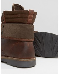 Asos Lace Up Boots In Brown Leather With Cuff Detail