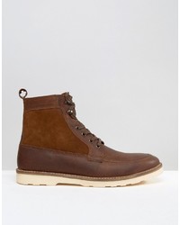 Asos Lace Up Boots In Tan Leather