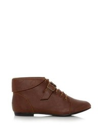 New Look Wide Fit Brown Folded Collar Lace Up Boots