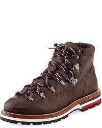 Moncler Peak Leather Lace Up Ankle Boot Dark Brown