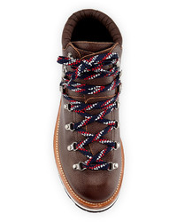 Moncler Peak Leather Lace Up Ankle Boot Dark Brown