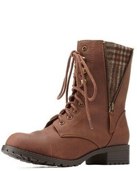 Charlotte Russe Plaid Lined Lace Up Combat Boots