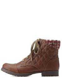 Charlotte Russe Qupid Sweater Cuffed Quilted Combat Booties