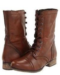 Steve Madden Shoes Troopa Leather Lace Up Combat Boots Brown New