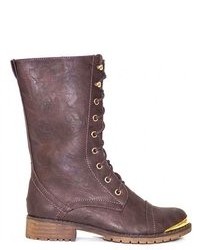 Soho Girl Keyhole Combat Boots In Brown