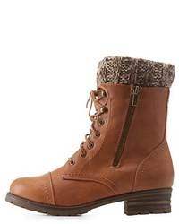 Charlotte Russe Sweater Cuffed Lace Up Combat Booties