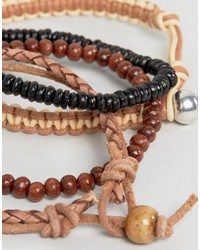 Asos Bead And Braid Leather Bracelet Pack