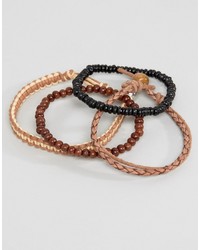 Asos Bead And Braid Leather Bracelet Pack