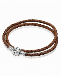 Pandora Bracelet Brown Leather Double Wrap With Sterling Silver Clasp Mots Collection