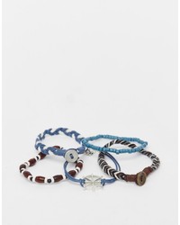 Asos Brand Leather Bracelet Pack With Nautical Charms In Blue