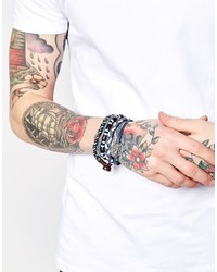 Asos Brand Leather Bracelet Pack With Nautical Charms In Blue