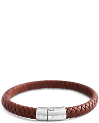 Tateossian Cobra Braided Leather Bracelet Medium Brown