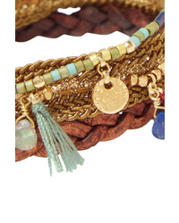 Chan Luu Gold Plated Leather And Multi Stone Bracelet Brown