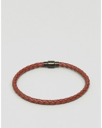 Seven London Leather Plaited Bracelet In Brown