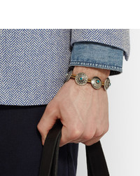 Yuketen Leather Silver Tone Horn And Turquoise Bracelet