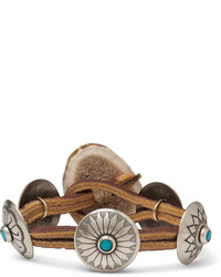 Yuketen Leather Silver Tone Horn And Turquoise Bracelet