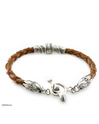 NOVICA Sterling Silver And Leather Bracelet Feather