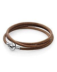 Pandora Bracelet Brown Leather Triple Wrap Friendship With Sterling Silver Clasp