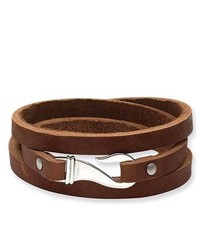 VistaBella Stainless Steel Hook Brown Leather Wrap Bracelet