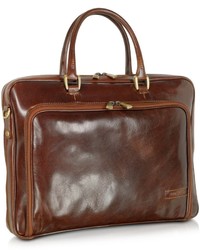 Chiarugi Dark Brown Double Handle Leather Zip Briefcase