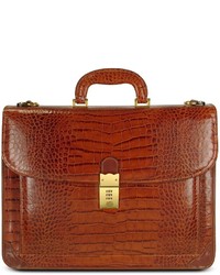 L.a.p.a. Front Pocket Croco Stamped Italian Leather Briefcase