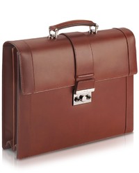 Pineider Power Elegance Brown Double Gusset Leather Briefcase