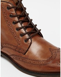 Asos Brand Brogue Boots In Leather