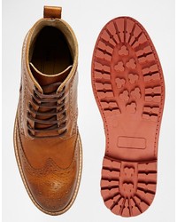 Asos Brand Brogue Boots In Leather