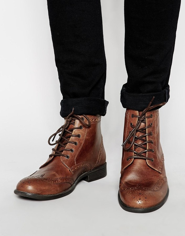 brogue leather boots