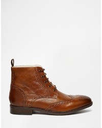 Asos Brand Brogue Boots In Leather With Fleece Lining