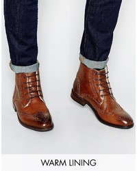 Asos Brand Brogue Boots In Leather With Fleece Lining