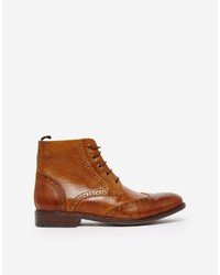 Asos Brand Brogue Boots In Leather With Shearling Look Lining