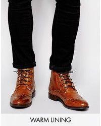 Asos Brand Brogue Boots In Leather With Shearling Look Lining