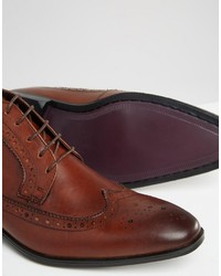 Asos Brand Brogue Chukka Boots In Brown Leather