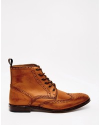 Asos Brand Wide Fit Boots In Tan Leather